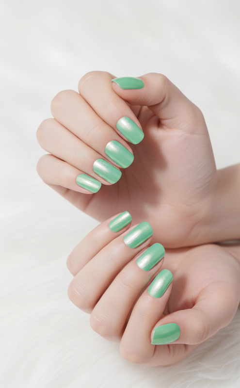 Mint Green Press on fake extension nails on Happyhands8