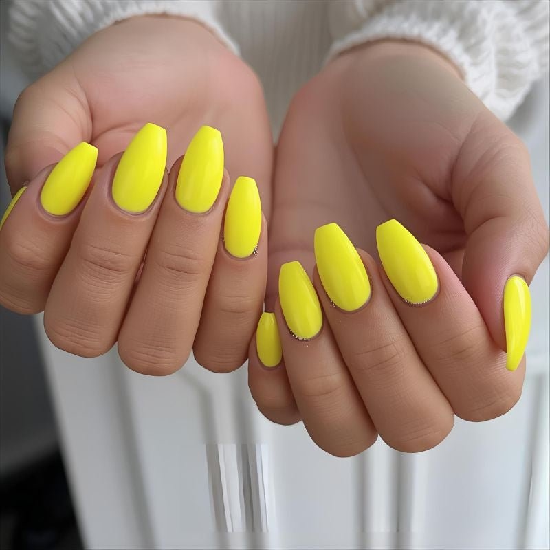 Subtle Yellow Neon Obsession sticky press on fake extensions nails- Happyhands8
