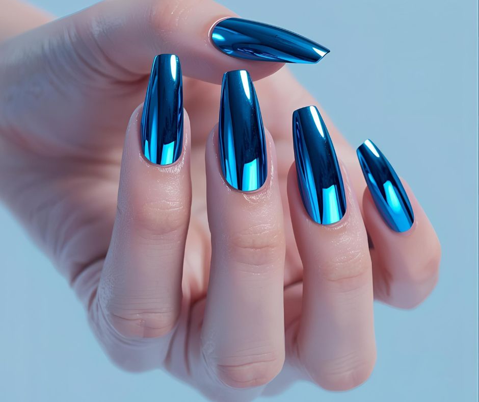 Electric Blue Salon ready manicure Fake extensions Presson sticky artificial nails from happyhands8 