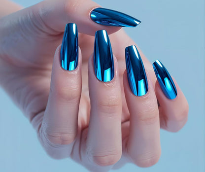 Electric Blue Salon ready manicure Fake extensions Presson sticky artificial nails from happyhands8 