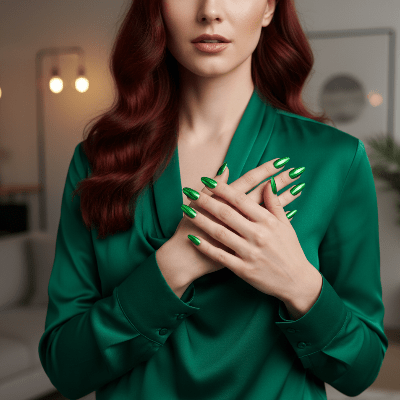 Green Chrome Press on Nails - Happyhands8