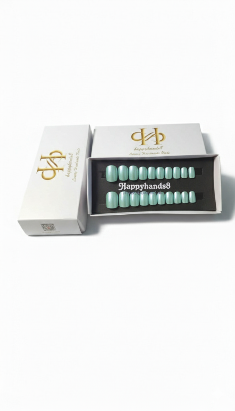 mint green chrome nails 24 set in haaphands8 brand box