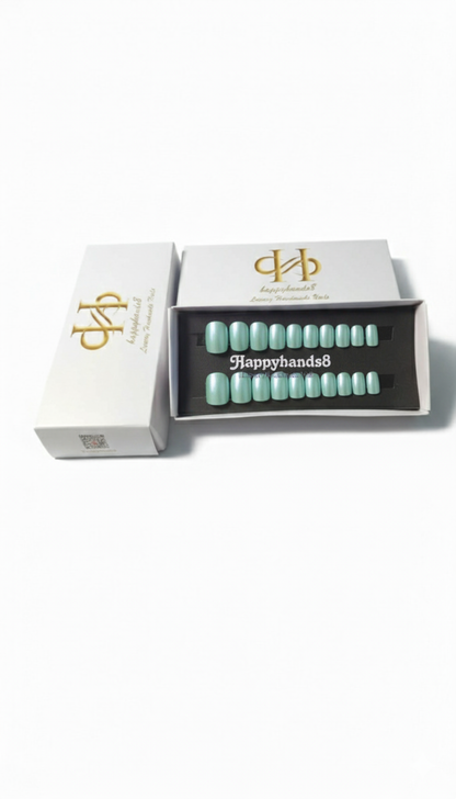mint green chrome nails 24 set in haaphands8 brand box